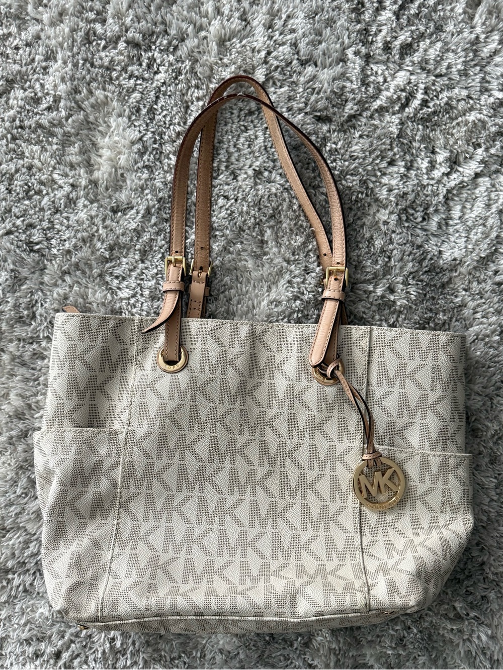Michael Kors Cream Tote with Tan Leather Straps